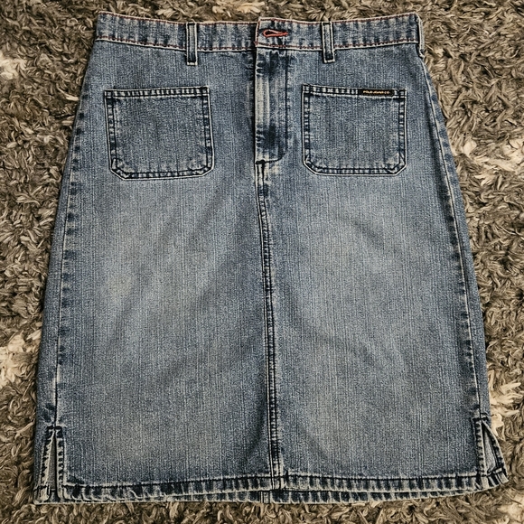 Polo Jeans Co~ Patch Pocket  Knee Skirt~ Vintage ~ Size 6~Red Stiching - Picture 11 of 15
